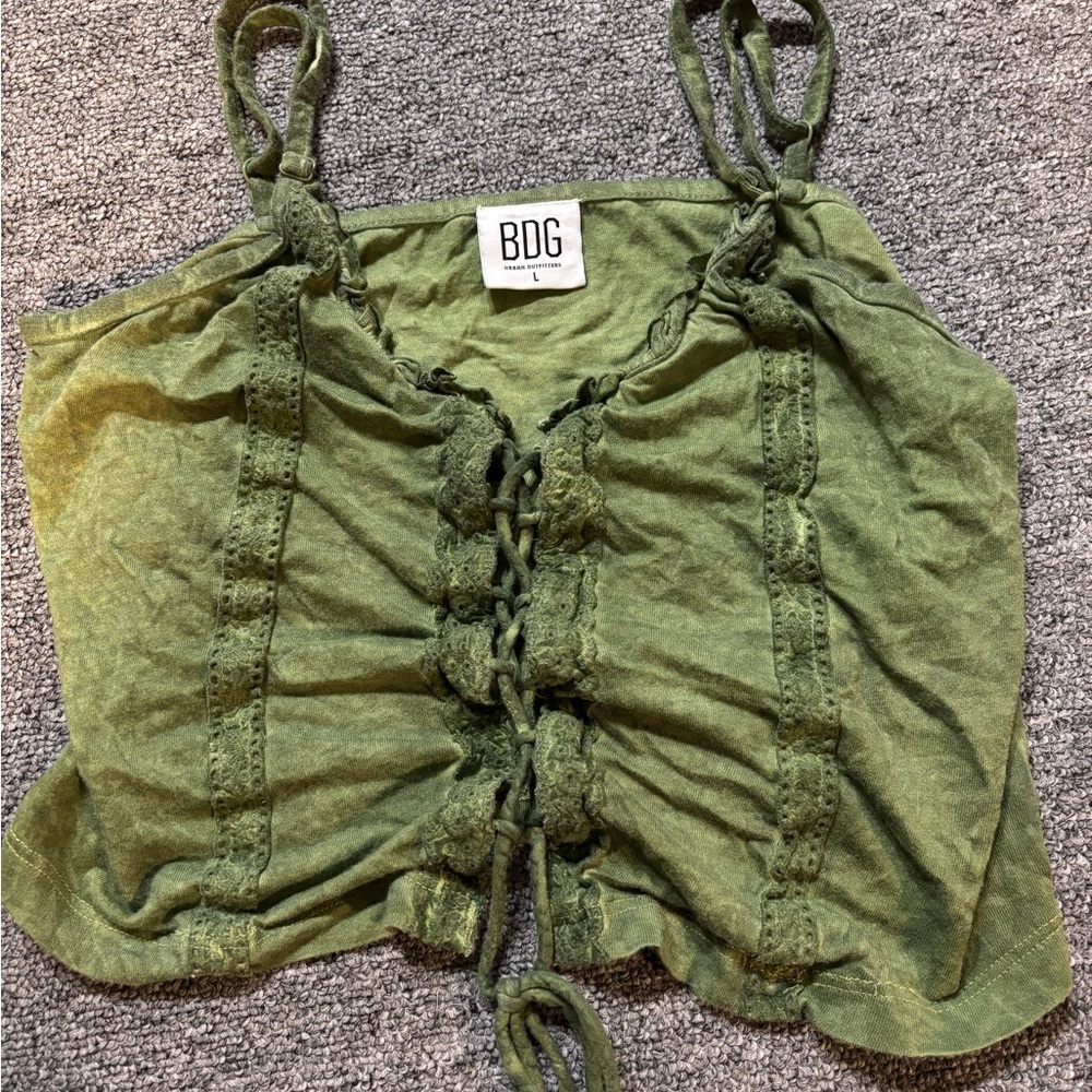 BDG Olive Lace-Up Crop Top